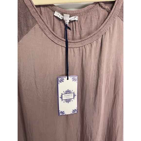 NWT Temp Paris 100% Silk Pullover Hi-low Blouse Lined Long Sleeve Mauve Large - Picture 3 of 4